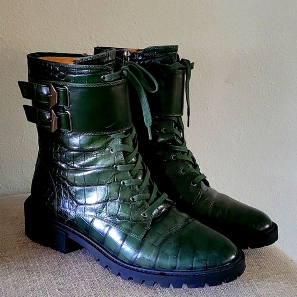 Vince Camuto Fawdry boot deep green croc embossed